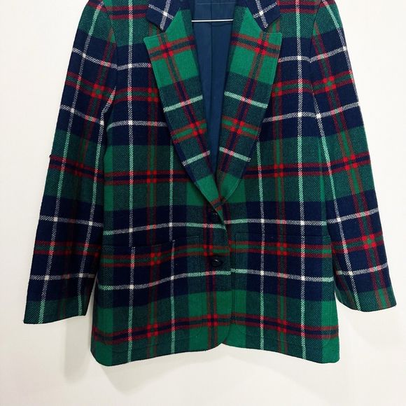 Vintage Pendleton 100% Virgin Wool Green Plaid Winter Plaid Wool Blazer Size 8 - Picture 5 of 11